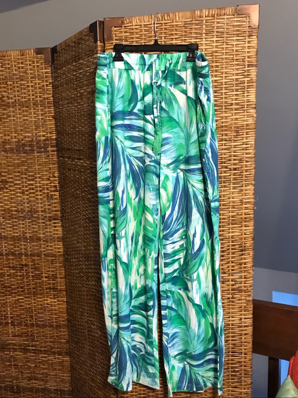 Belle by Kim Gravel Green and Blue Tropical Palazzo Pants